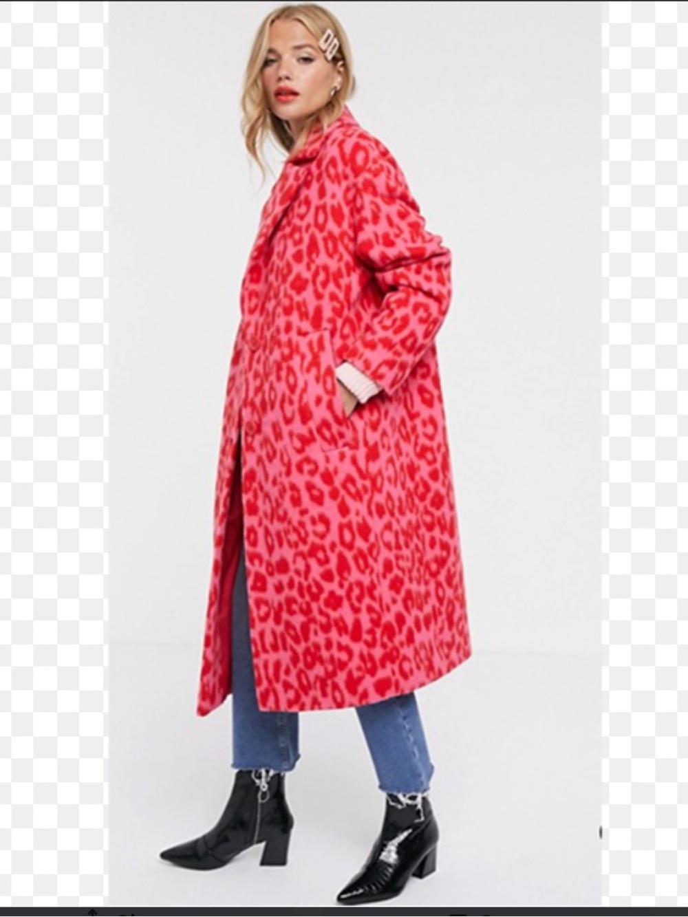 ASOS DESIGN Pink Animal/Leopard Print Longline Coat size 4